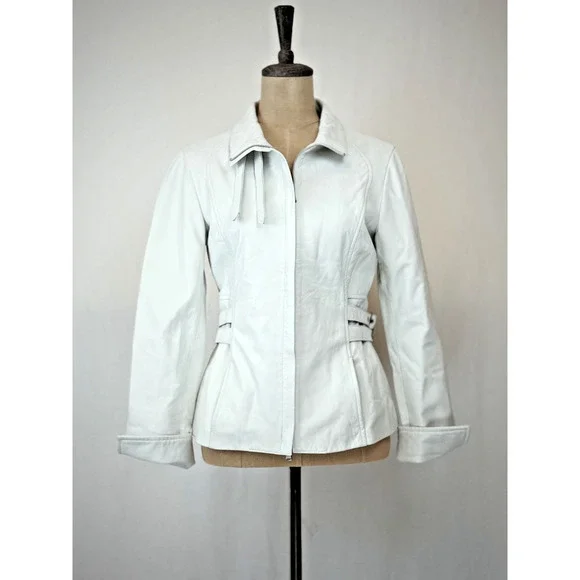 Premium Peruzzi White Leather Moto Jacket Womens Medium #1-0163 Italy - Picture 2 of 16